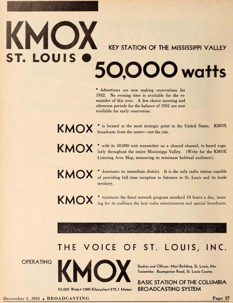 KMOX Ad 1931