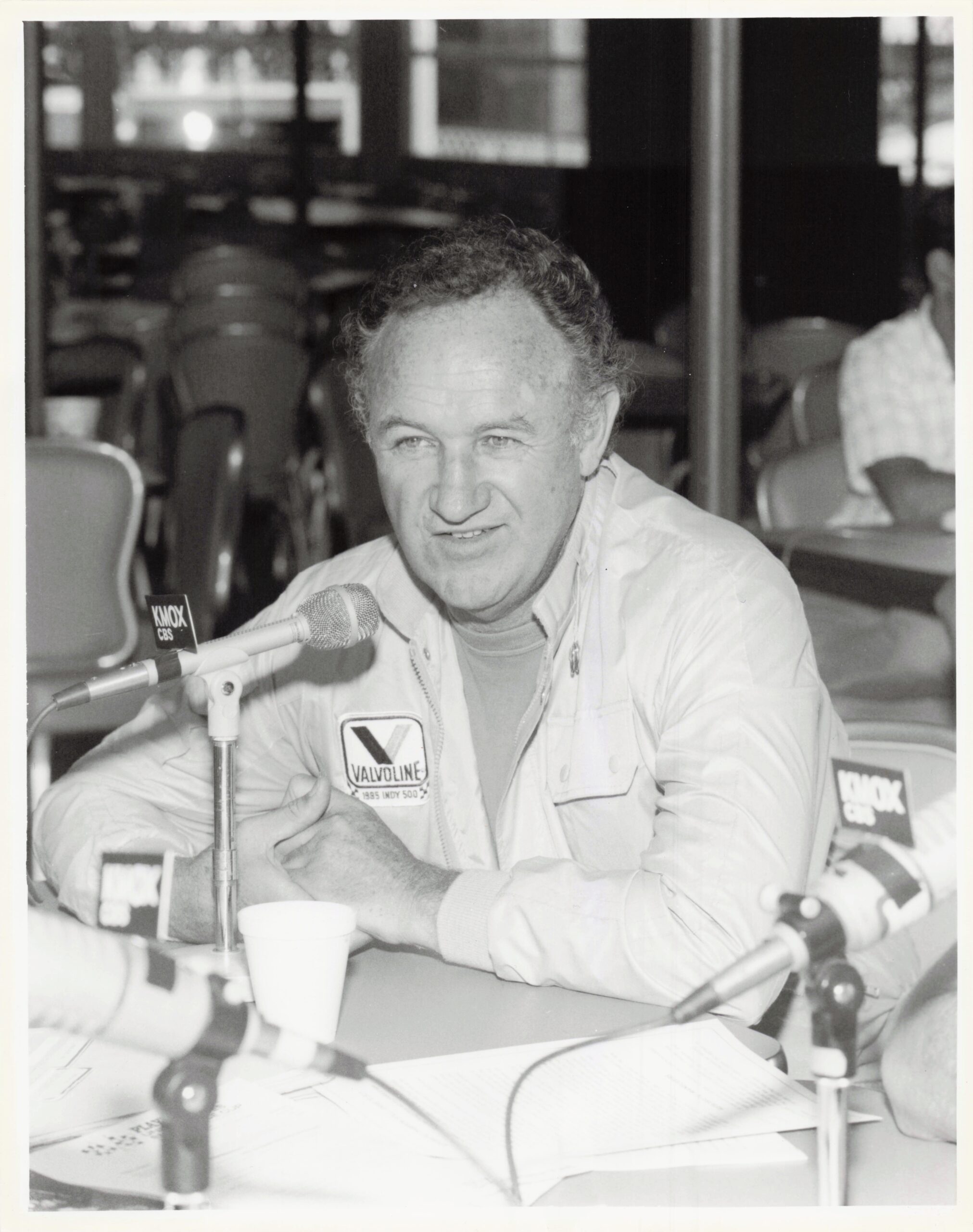Gene Hackman in town for the Playboy US Endurance Cup Race stops by for an interview with Arnie Warren on July 5 on the Riverboat President